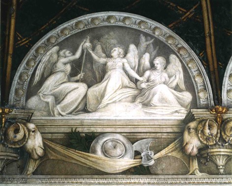 Antonio Allegri, il Correggio, lunetta dipinta con le tre Parche e vasellame da tavola (Parma, Camera di San Paolo)